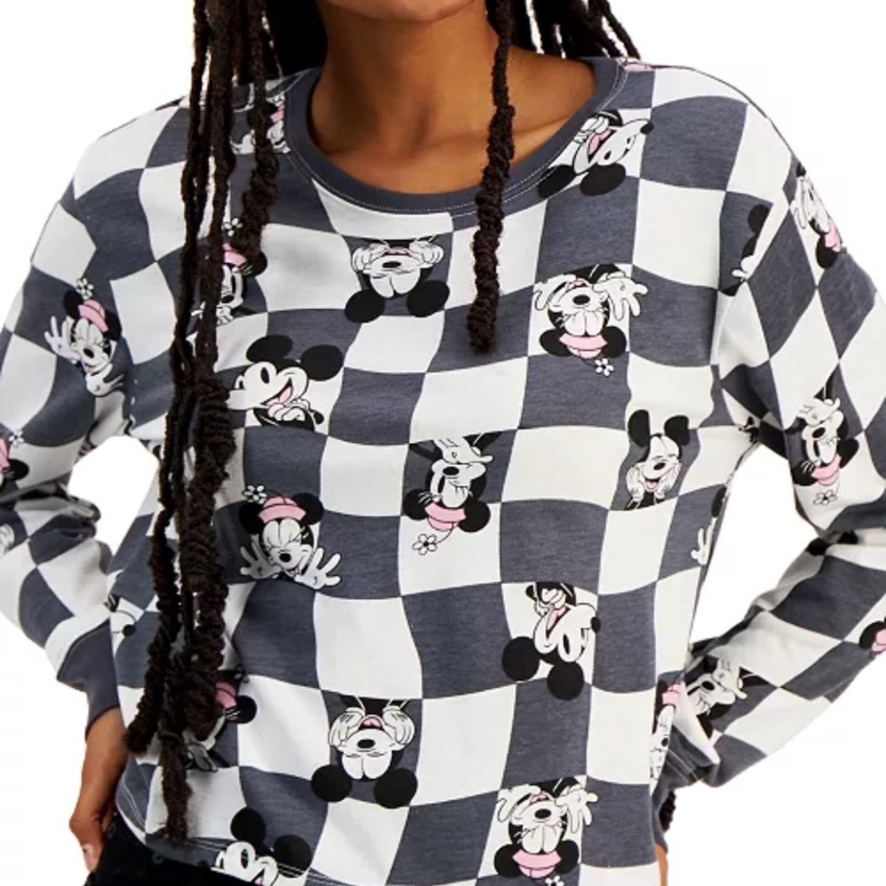 Disney Juniors' Checkered Mickey Mouse Long Sleeve Top -XL